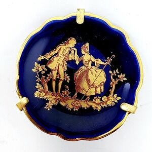 Vintage LIMOGES Miniature Porcelain Cobalt & Gold Plate  EUC